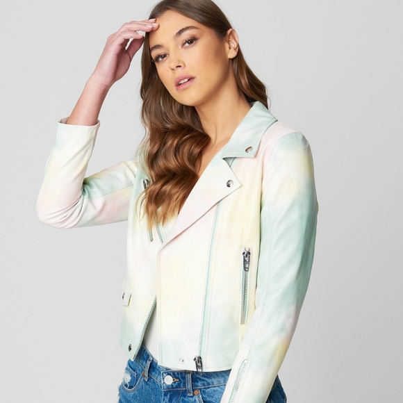 🌈BLANK NYC TIE DYE FAUX LEATHER JACKET WITH HOOD - Picture 3 of 7